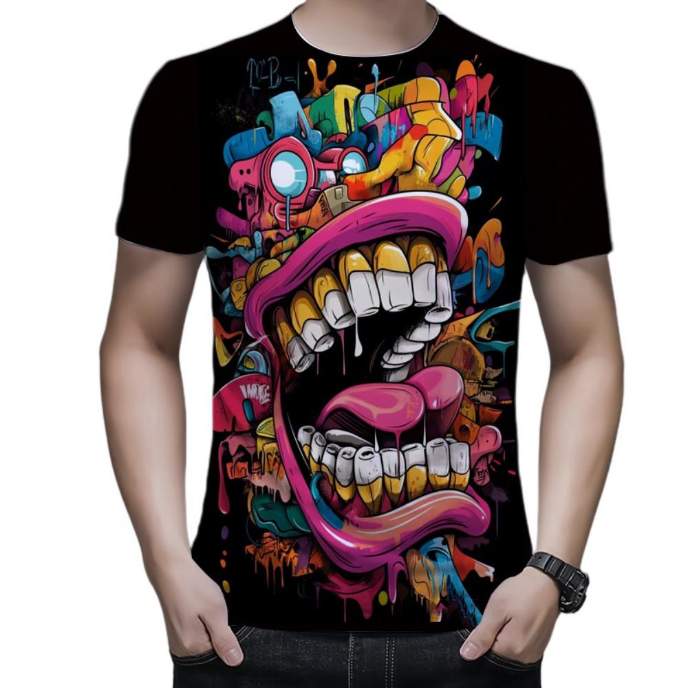 Bizarre Series 3D Digital Printed Men's Fashion Trendy Round Neck Short Sleeved T-shirt