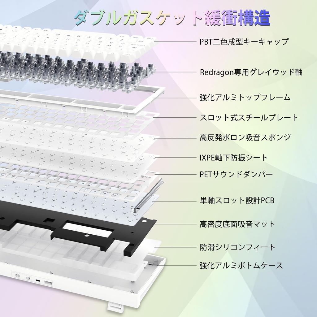 Redragon K723 Wireless Gaming Silver Speed RGB Numeric BT English Gasket Compatible with White Keyboard, Switches, Linear, 3-Mode Connection,