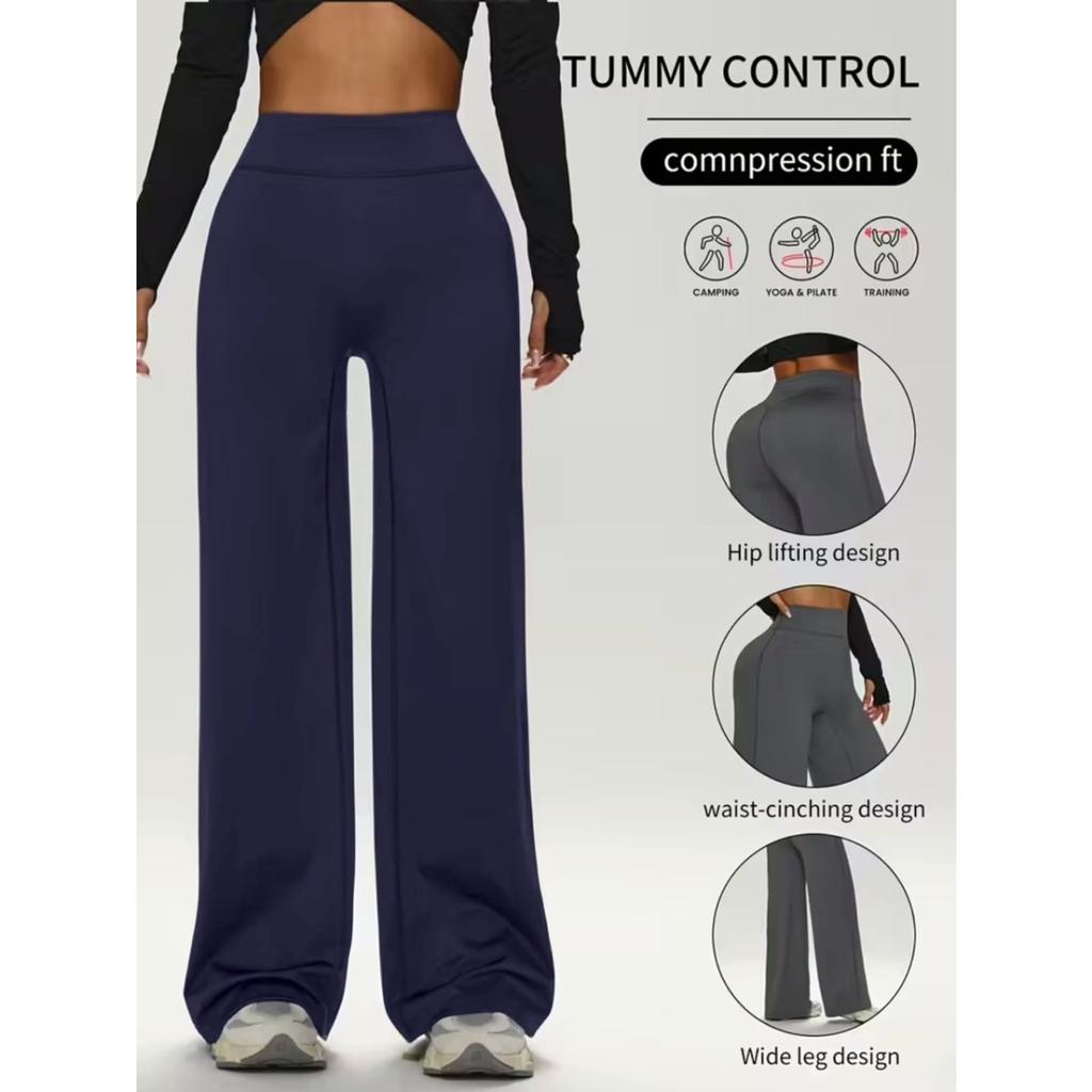 Ladies High-Waisted Wide-Leg Yoga Pants Solid Color Elastic Waistband Comfortable Fabric for Outdoor Fitness