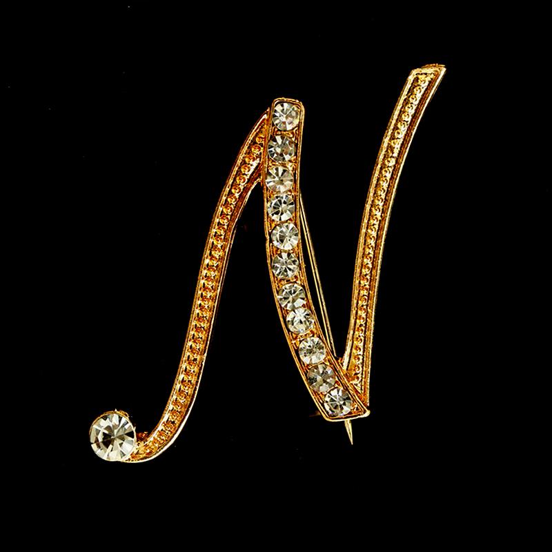 [HS]1Pc Fashion Rhinestone 26 English Letters Pin Golden Color Brooch Women Personality Clothing Accessory Trendy Gift