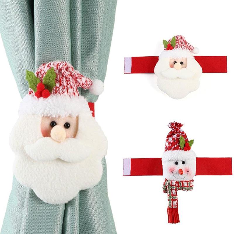 Christmas Curtain Tieback Buckle,Cartoon Snowman Santa Christmas Curtain Buckle Holder,Mr. Snow Man And Santa Holder