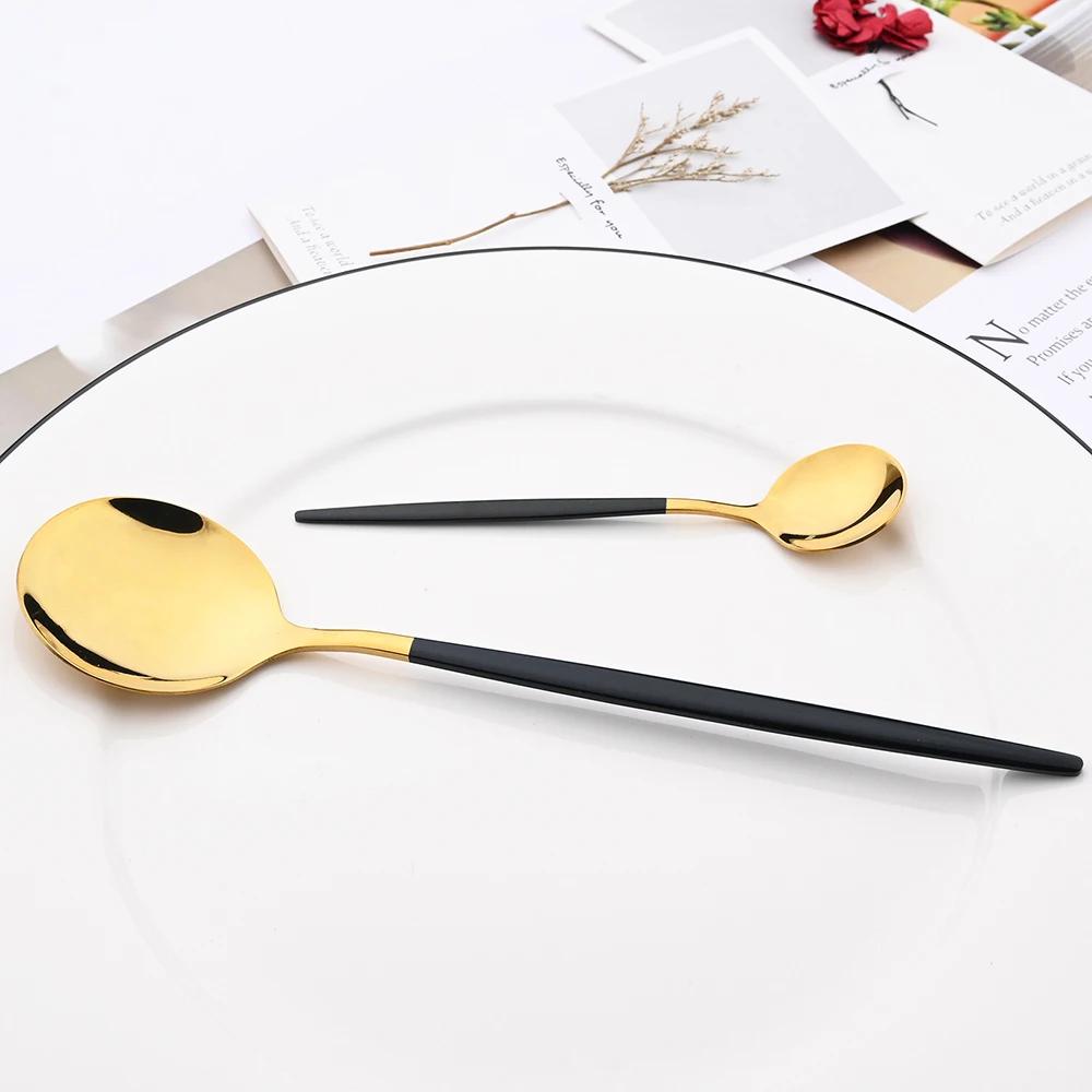 6Pcs High Quality Dinnerware Set Stainless Steel Flatware Set Mirror Kitchen Tableware Gold Dinner Spoon Chopsticks Cutlery Set