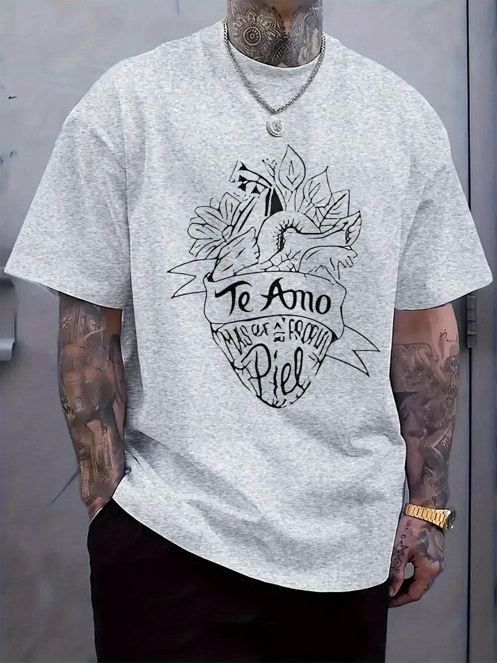 

Spanish I Love You Theme Pattern Print Round Neck Short Sleeve T-shirt Fashion Regular Fit T-shirt for Spring and Summer Vacation M