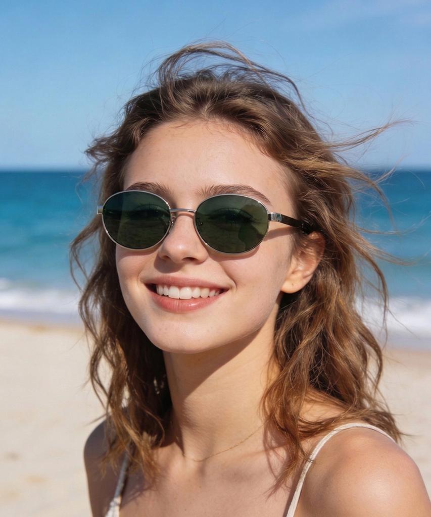 Tuditeo Dor Oval Metal Uv Protection Tinted Nylon Lens Sunglasses C2 Khaki