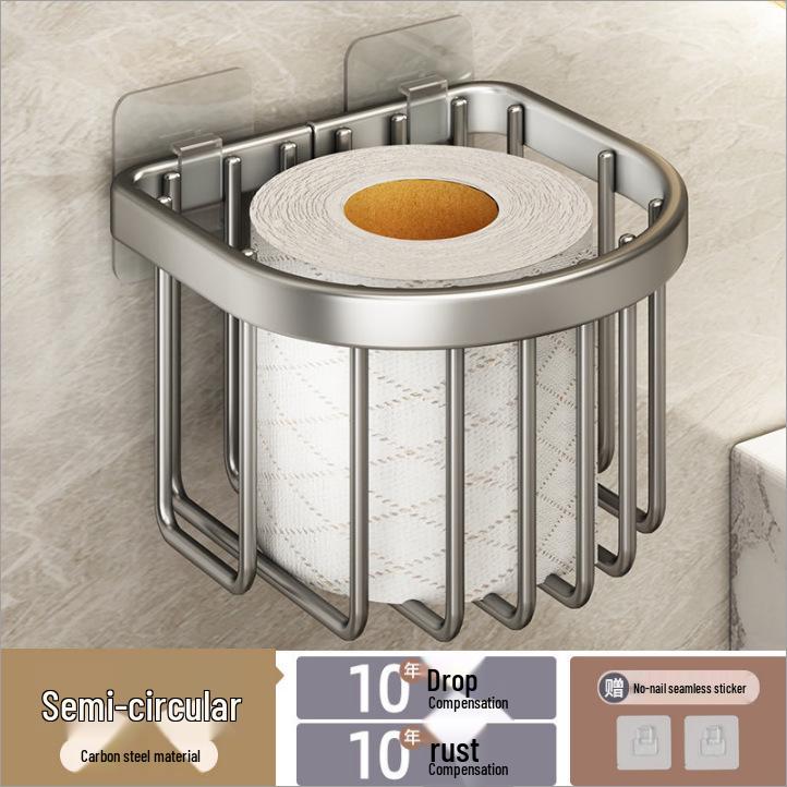 Punch-Free Wall-Mounted Bathroom Toilet Paper Holder - Washroom Roll Tissue Storage Box