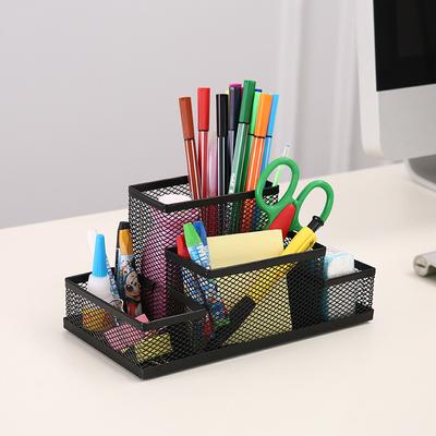 Multifuncional Desk Metal Mesh Pen Holder Organizer,Office School Stationery Storage Box Case,Pen Stand Desktop Accessories