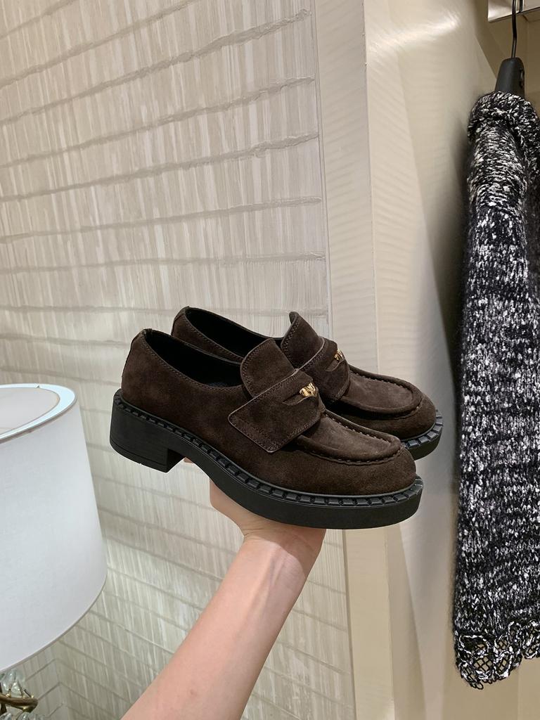 Sheepskin version~ 5cm height increase small gold coin lazy loafers retro thick heel leather extravagant single shoes small leather shoes women