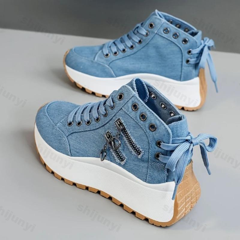 Fashion Women Boots Women Sneakers 2025 Autumn New Canvas High-top Breathable Sneakers Women Thick Bottom Heightening Casual Shoes