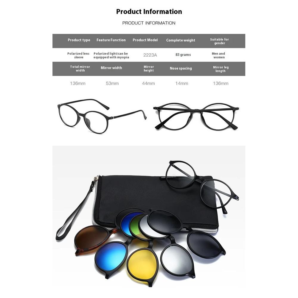 6In1 Tr Magnetic Frame Sunglasses Tr Hanging Frame With Interchangeable Lenses For Men And Women Sunglasses
