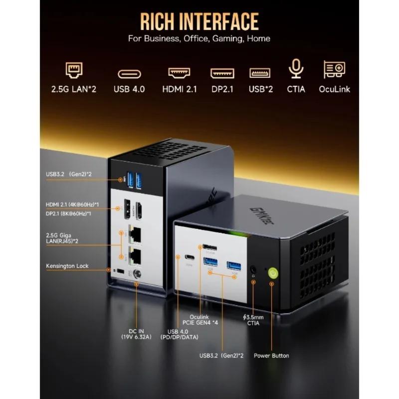 GMKtec EVO-X1 AMD Ryzen AI 9 HX370 Mini PC 12 núcleos 24 hilos 32GB LPDDR5 1TB SSD Ordenador Gaming PC con AMD XDNA 2 NPU Mini PC