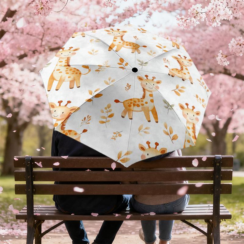1pc Giraffe Leaves Pattern Umbrella Design Automatic Opening and Closing Umbrella, High-quality Travel Umbrella,  c1128033