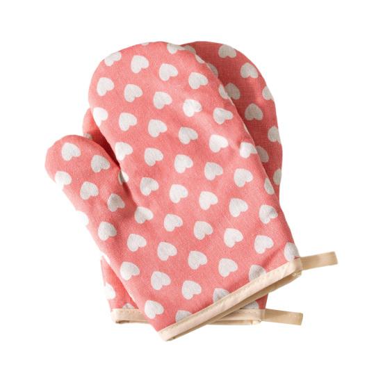 Thickened Cotton Oven Mitts with Heart Print Heat-Resistant Baking Gloves for Microwave Grill & Cooking Non-Slip Breathable Kitchen Essential