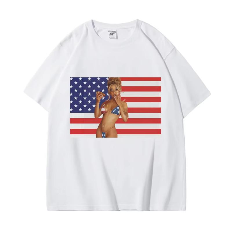 Funny Doja Cat American Flag Graphic T Shirts Men's Women's Meme Short Sleeve T-shirts Fashion Casual Oversized Polyester T-shirt