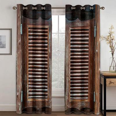 Cortina Parasol con Patrón de Puerta de Madera Rural Retro Rural Cortina con Tema de Tablón de Madera para Dormitorio, Sala de Estar, Decoración del Hogar