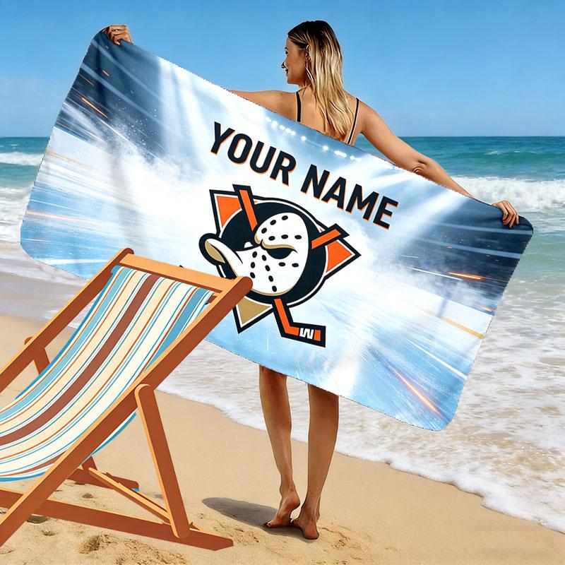 Custom Name,Anaheim Ducks Print Beach Towel, Large Soft Quick Dry Towel for Beach Camping Swimming