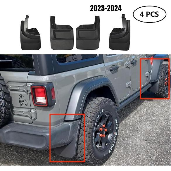 Compatible For 2023-2024 Jeep Wrangler Rubicon JL 4 Pcs Car Wheel MudFlaps Front Rear Wheel Protector Mudguards Splash Guards Accessories