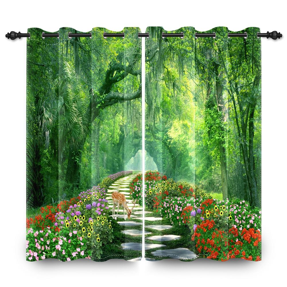 2 pcs Forest Landscape Blackout Curtains Green Nature Scenery for Bedroom Living Room Thermal Insulated Room Darkening Drapes