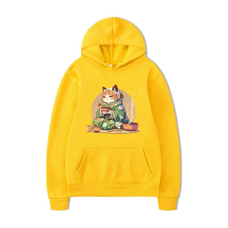 Autumn Cat Sushi Print Printed Men's Hoodie Brand Hoody Y2K Clothes Vintage Fashion Casual Unisex Long Sleeve Pullovers