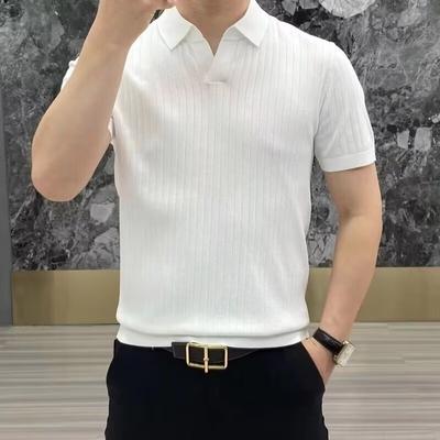 Men S Korean Style Short Sleeve Knit Polo Shirt Summer Casual Top