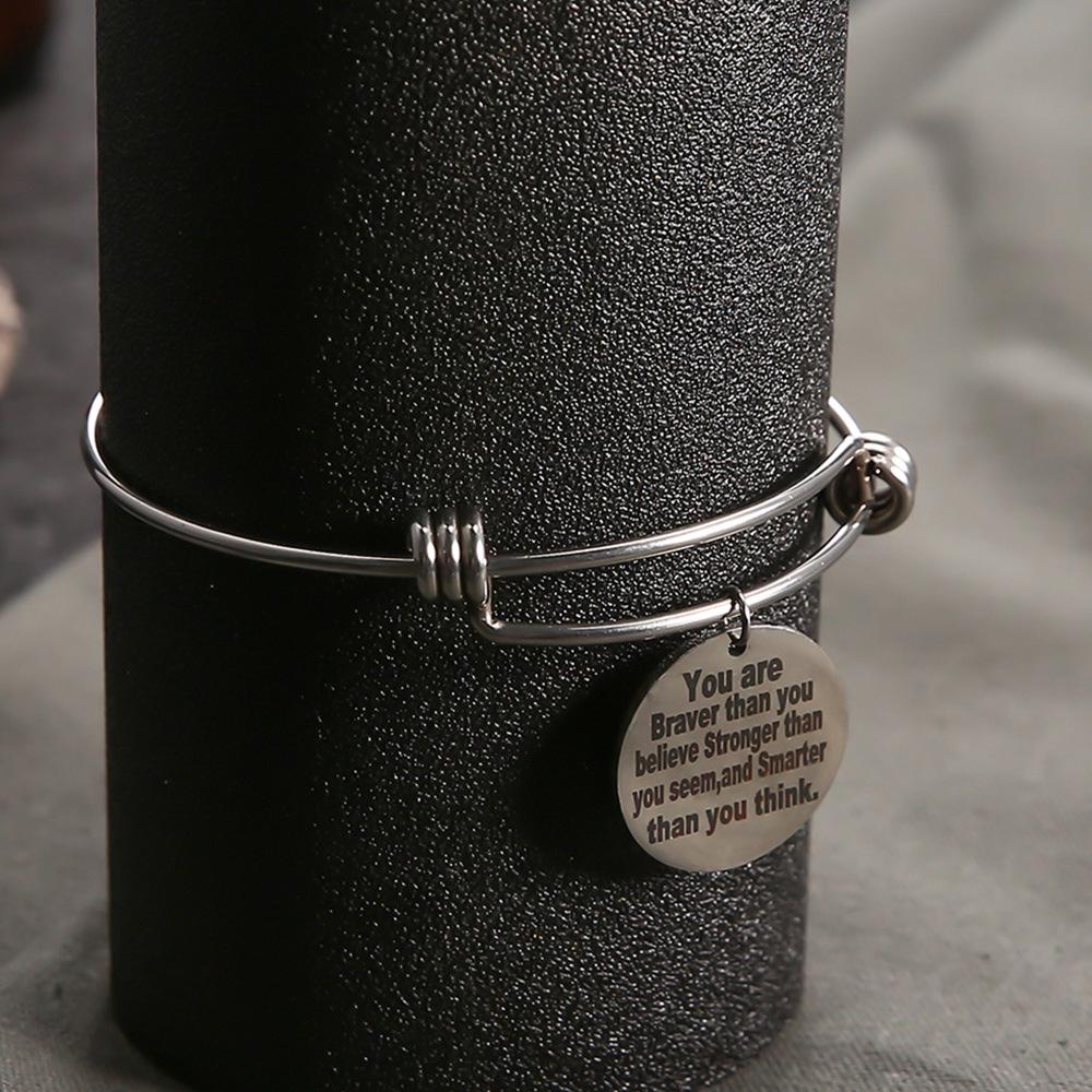 Stainless Steel Tag You Are Braver Than You Believe Adjustable Bracelet