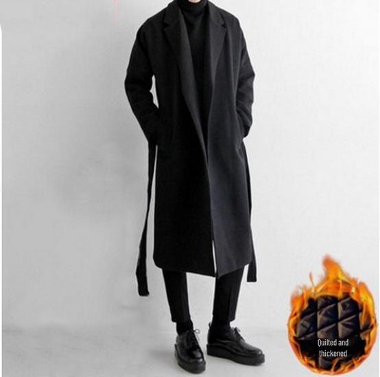 Japanese-Style Men's Knee-Length Woolen Windbreaker: Thick, Warm, Trendy, Loose-Fit Korean Version.