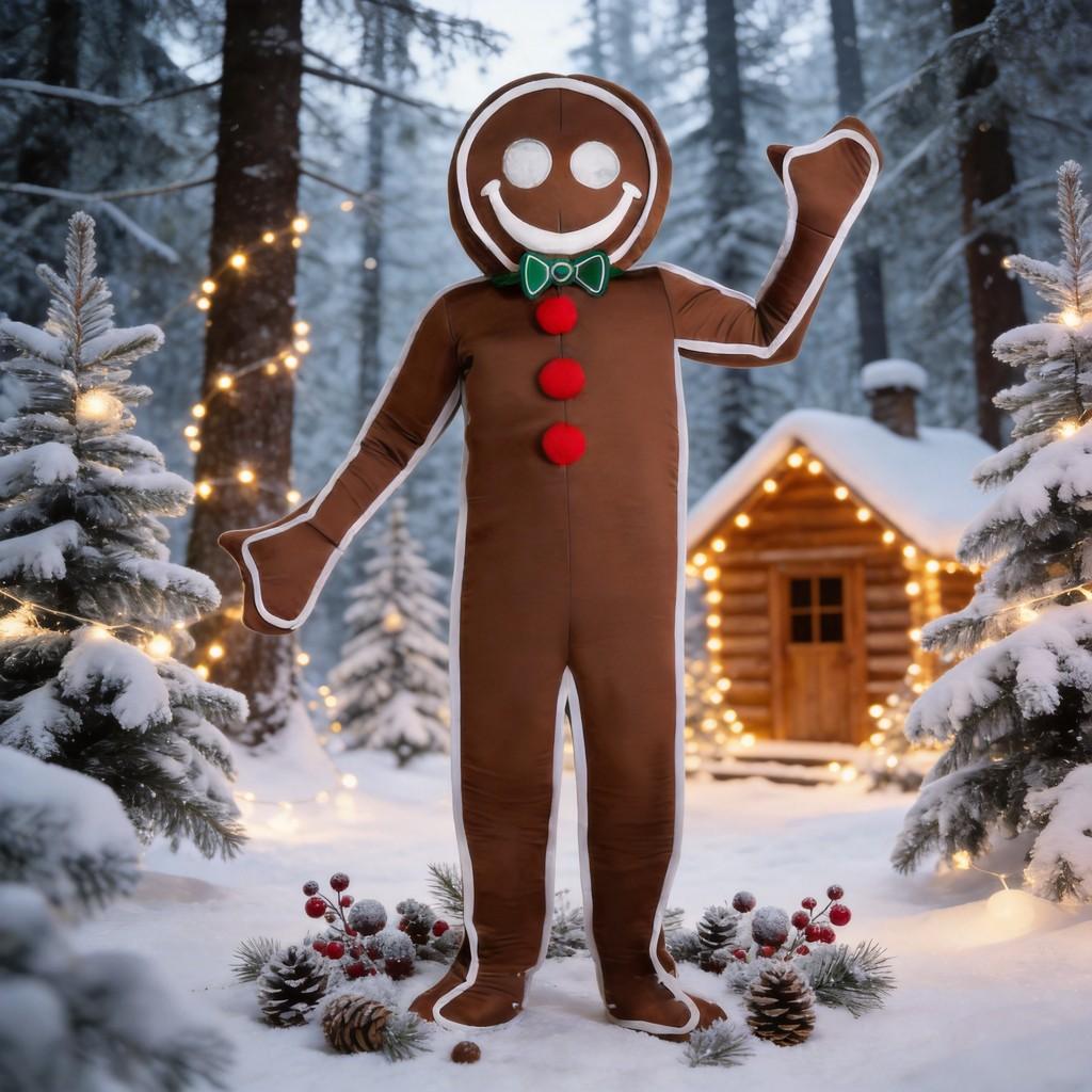 Gingerbread Man Costume With Polyester Fabric For Christmas Cosplay And Halloween Parties