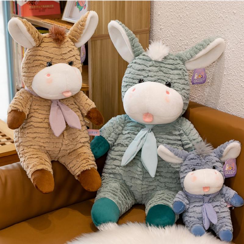 Adorable Brown Blue And Green Plush Donkey Stuffed Animal Soft Toy For Kids Gift