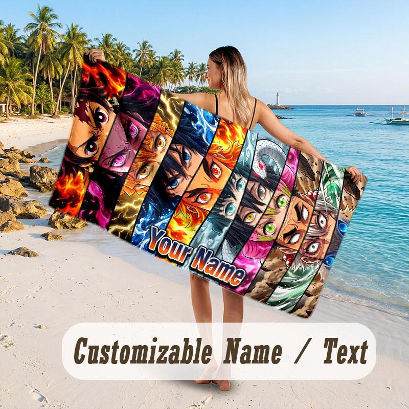 Custom Name Large Beach Towel,Demon Slayer Quick Absorbent Towel For Outdoor Travel Poolside