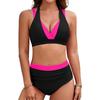 Women's New Color Collocation Hanging Neck High Waist Sexy Bikini Two Piece Swimsuit