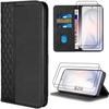 Case + 2 Tempered Glasses for Samsung Galaxy S26, Shockproof Scratch-Resistant Synthetic Leather - Black