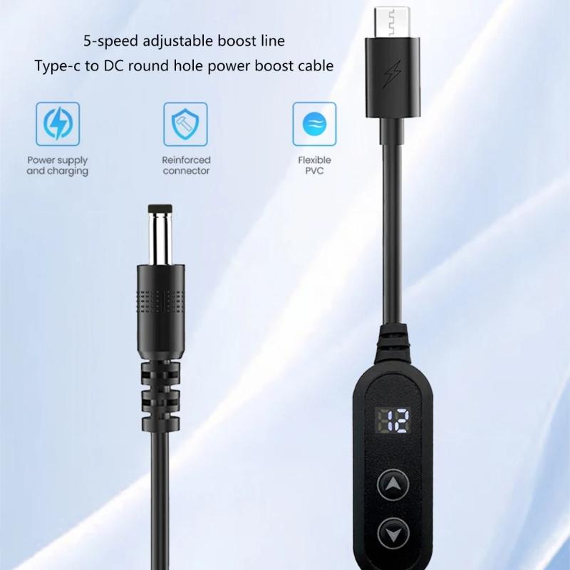 Type C to DC521 Power Cable Adjustable Voltages Adapter Cord 5V~20V for Type C Devices with LED Indicator Light