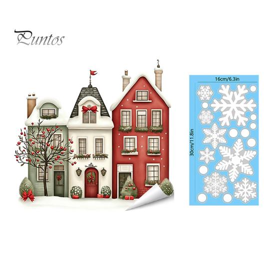 Transparent Christmas Ornaments Static Window Clings, Snowy Town House Snowflake Glass Decals, Reusable Clings Xmas Stickers, Holiday Decor