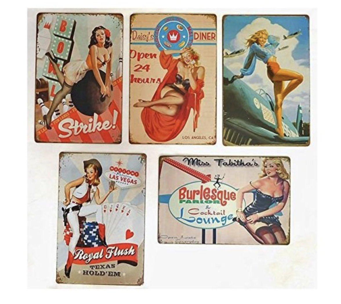 Donley Tin Sign American Beauty 5-Piece Set Wall Plate Retro Decor