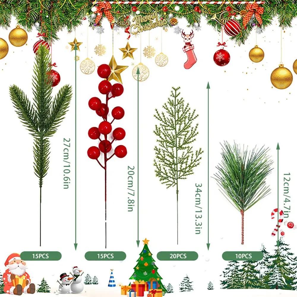 Red Berries Christmas Artificial Pine Branches Plastic DIY Faux Pine Greenery Leaves Accessories Fake Cedar Pine