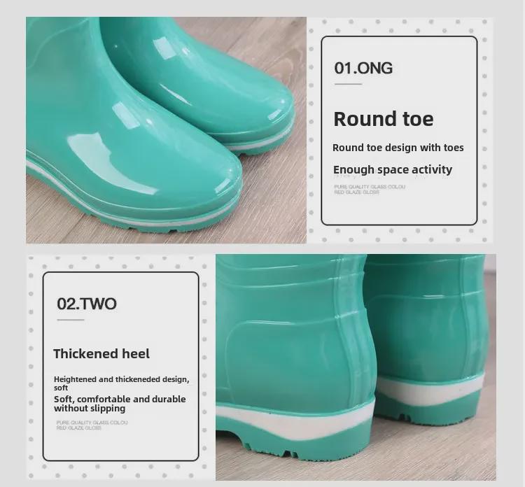 Women's Non-Slip Mid-Tube Rain Boots - Fashionable, Wear-Resistant, Waterproof Footwear for Kitchen and Outdoor Use