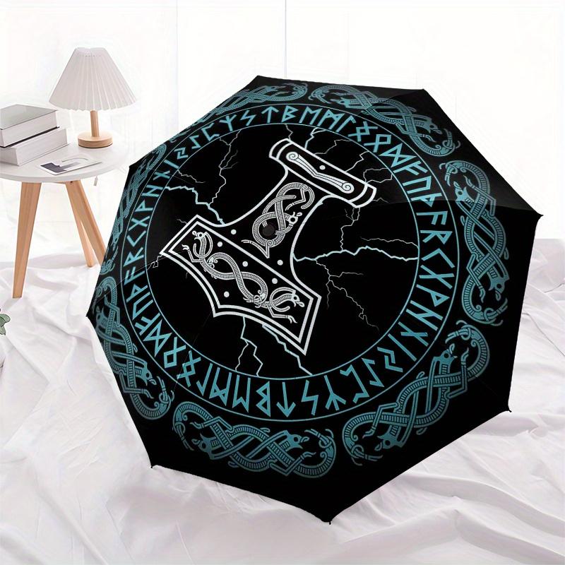 Thors Hammer: Wikinger Symbol T-Shirt - Nordische Mythologie DesignRegenschirm, Tragbarer 3-fach Regenschirm für Damen & Herren, Weihnachtsgeschenk ES154