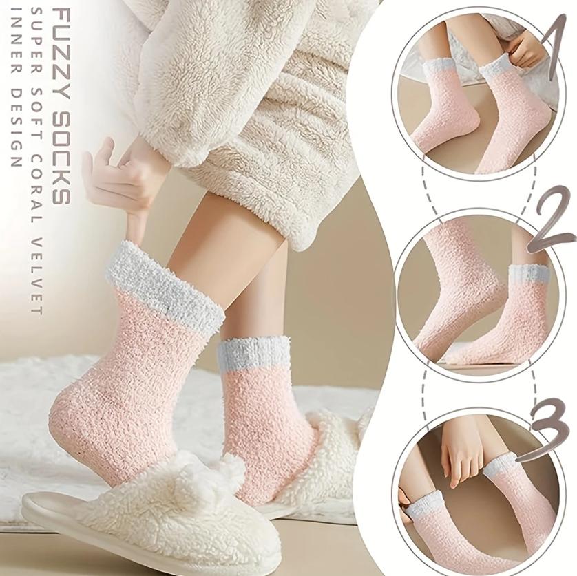 7 pairs of women's plush lined warm socks, plush and fluffy sleeping socks, suitable for family, indoor and ladies' Christmas gifts