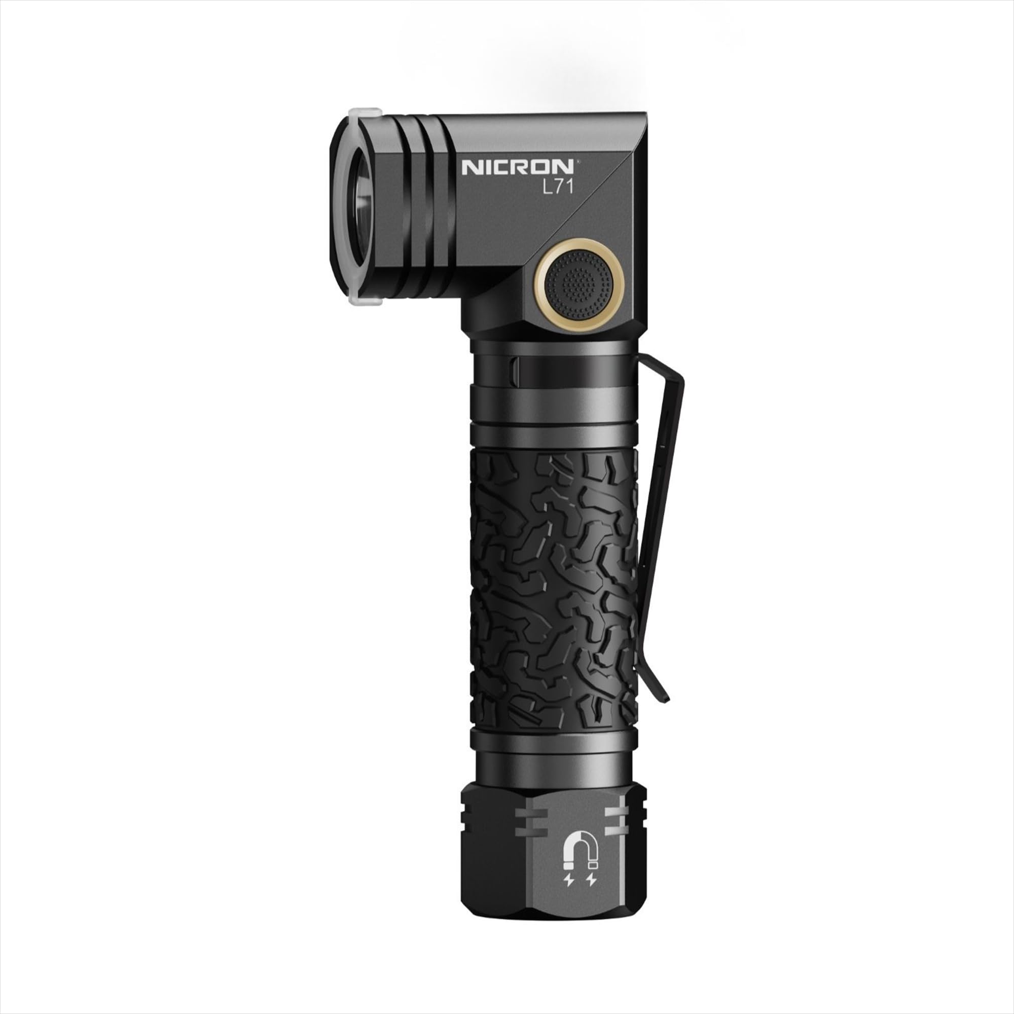 

NICRON LED Handheld Swivel Magnetic 4 Brightness L71 Light, L-shaped, Head, Clip, Compact, Levels, EDC, Outdoor, Emergency, Signaling, Maintenance, чорний