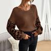 Womens Lightweight Round Neck Knit Sweater Leopard Print Loose Fit Long Sleeve Casual Top
