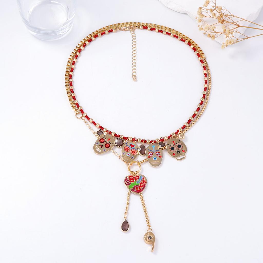 Halloween personality trend 1 set colored metal skull pendant necklace creative light luxury women