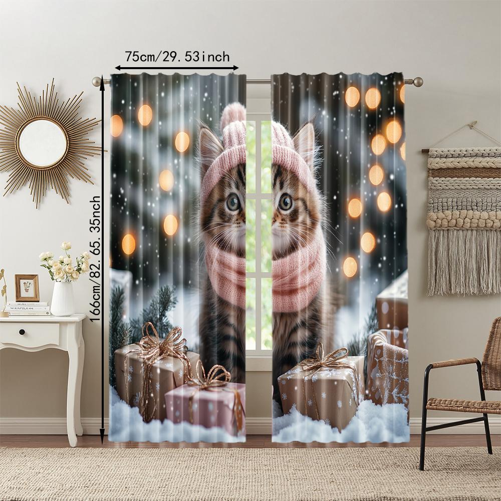 2 pcs   versatile polyester transparent curtains for home decoration Pink Kitty for use in bedrooms and living rooms