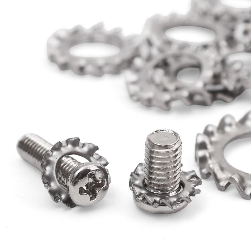 External Tooth Lock Washer Kit M3-M12 Star Serrated Gasket Spacer Assortment Set Stainless Steel Multi Tooth Washer Hardware Box