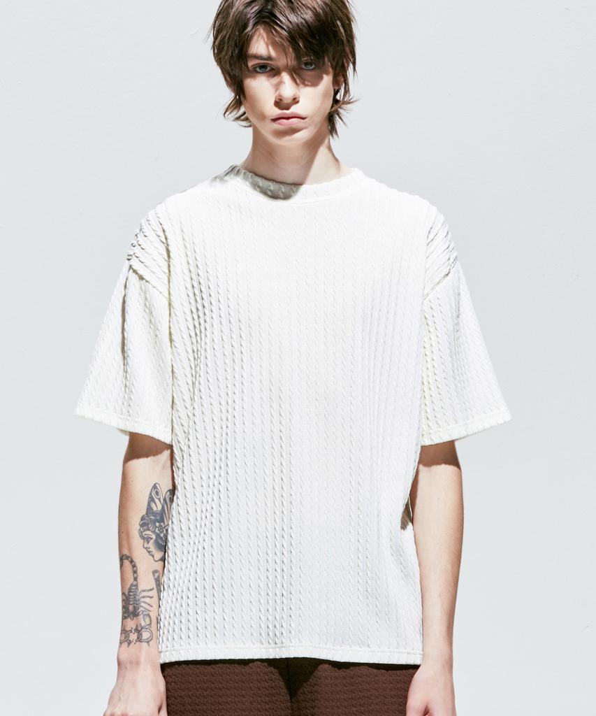 SSY Jacquard Knit Short Sleeve T-Shirt Ivory
