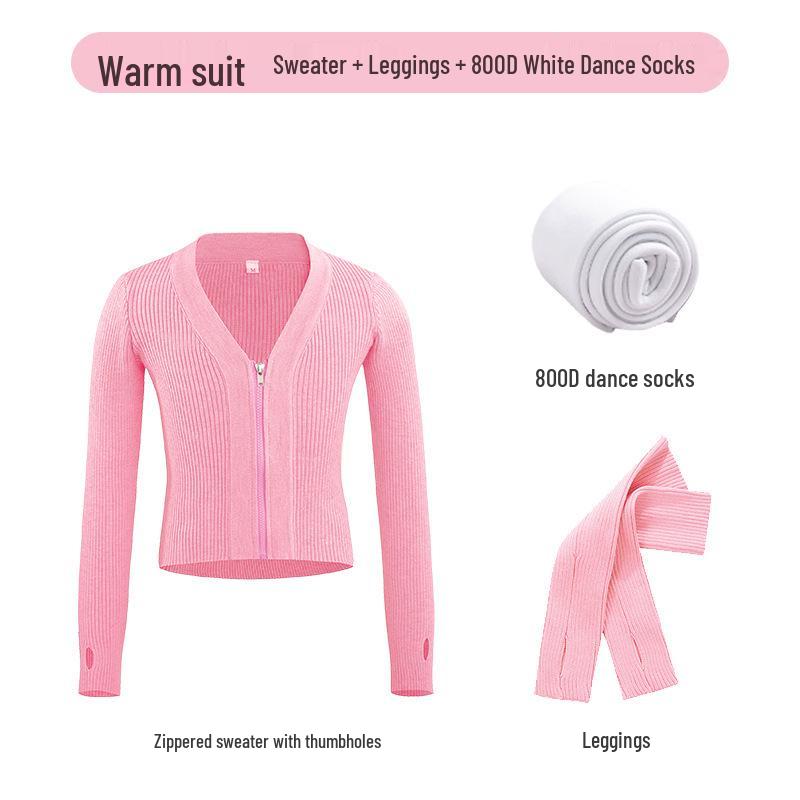 Girls' Autumn/Winter Dance Practice Sweater Shawl Jacket with Zipper – Warm Outerwear Top