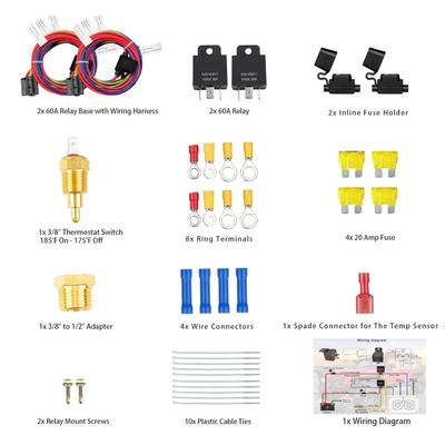 Dual Electric Fan Relay Kit Electric Radiator Fan Kit Temperature Sensor Switch 185 On 175 Off