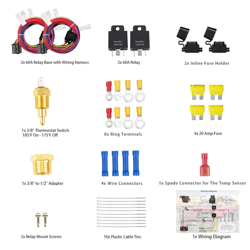 

Комплект двойного электрического реле вентилятора Комплект электрического вентилятора радиатора Датчик-выключатель температуры 185 Вкл 175 Выкл