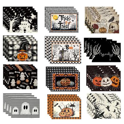 4 Stück Halloween Tischsets 30*45cm Leinen Geisterfest Atmosphäre Tischmatte Fledermaus Kürbis Spinnennetz Esstischdekorationen