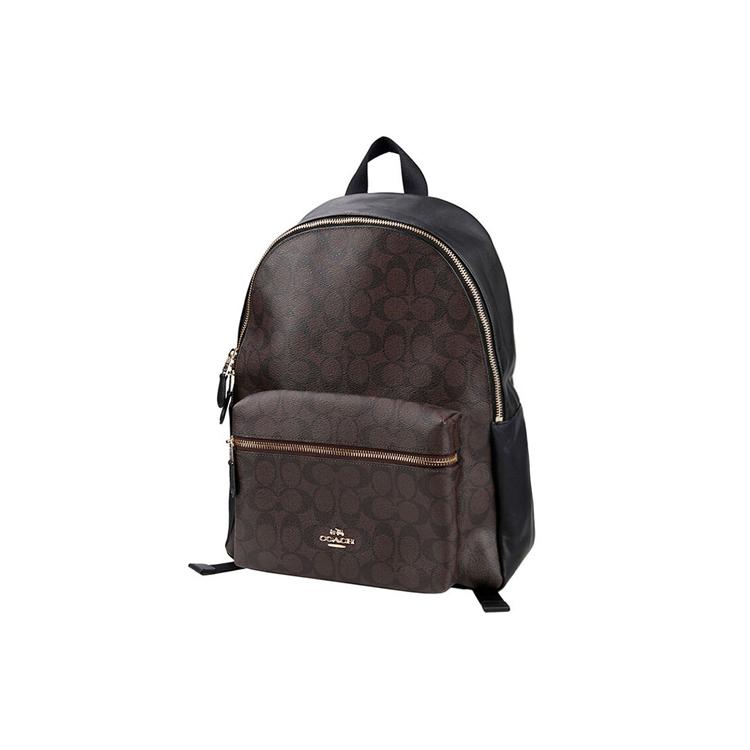 COACH Charlie Coated Canvas Backpack Large Women's Dark Brown (Unisex) Backpacks 58314 IMAA8