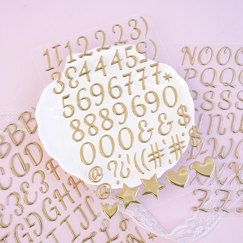 3 Sheets 3D Gold Letter Stickers Foam Alphabet Stickers and Number Sticker DIY Waterproof Aesthetic Art Fonts Decals Scrapbookin