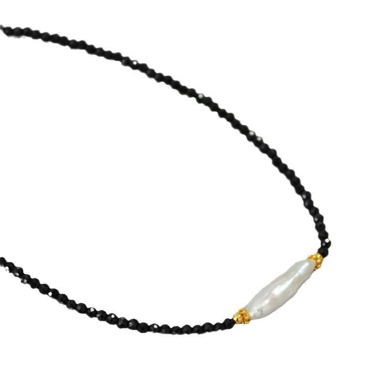 Japonia i Korea prosta czarna spinel nieregularna perła barokowa mały srebrny pasek elegancka modna temperament naszyjnik łańcuszek na obojczyk kobiety